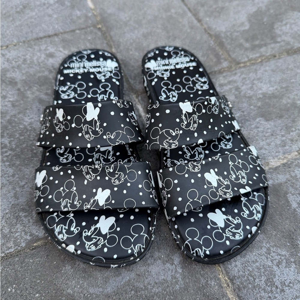 Mini Melissa Black & White Mickey Mouse Double Strap Slides